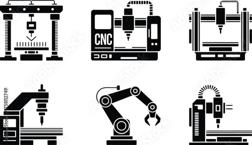 Industrial Machinery and Robotic Arm Icons