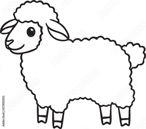 A funny cartoon vector illustration of a cute baby sheep or lamb on a farm