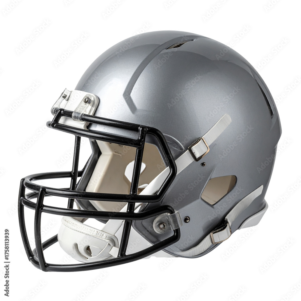 Fototapeta premium Red and blue American football helmet with a face mask for protection, a vital piece of sport equipment, isolated on a white background