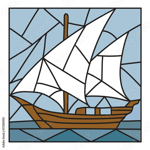 A vector drawing of a traditional Arabian sailing boat, ideal for children's book illustrations with a heritage theme and coastal resort decorations