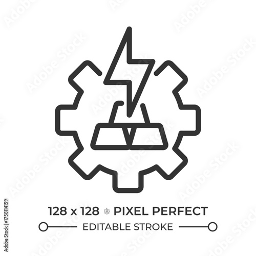 Electrometallurgy line icon. Alloy metal, production, smelting process. Electricity and power. Industrial material. Isolated vector illustration. Outline symbol. Simple linear drawing. Editable stroke
