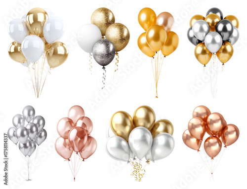 PNG Colorful metallic balloons for celebrations, element set on transparent background