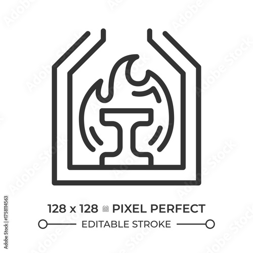 Heat treating line icon. Steel furnace. Foundry, metallurgy. Metal casting and steelwork. Heavy industry, smelting. Isolated vector illustration. Outline symbol. Simple linear drawing. Editable stroke