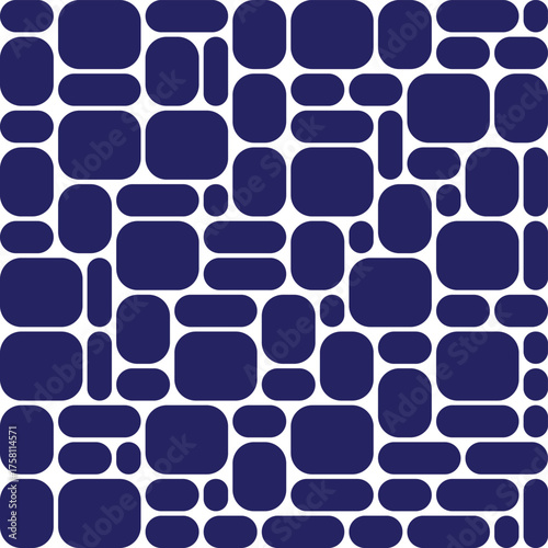 Seamless geometric pattern background with rounded rectangles in blue and white