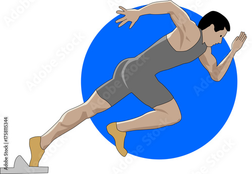 Male Sprinter at Starting Line Vector Illustration