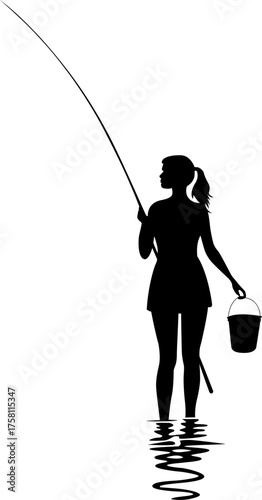 Woman Fishing Silhouette Vector – Female Angler Outdoor Illustration