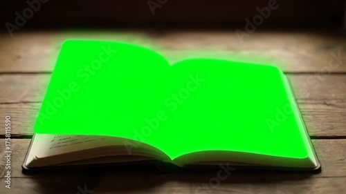 Cinematic Exploration of a Mysterious Open Diary with Turning Pages on a Rustic Wooden Desk