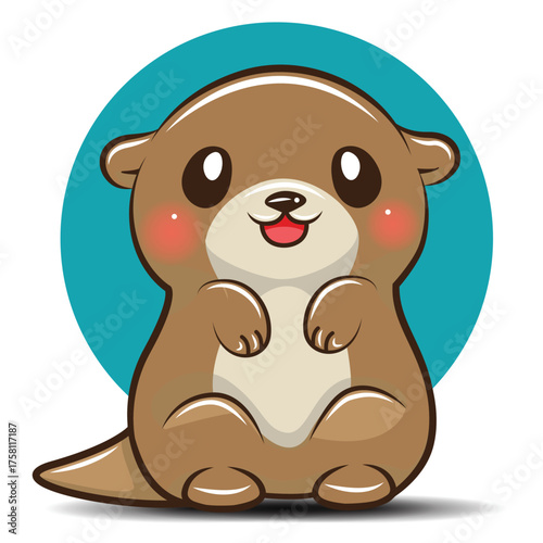 Cute cartoon otter with big eyes and blushing cheeks
