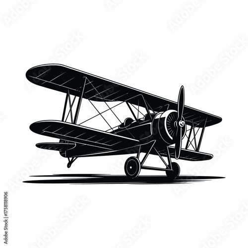 Vintage biplane illustration with detailed sketch style