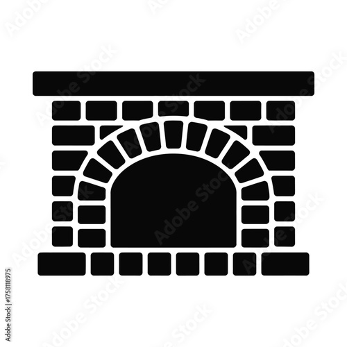 Black silhouette of a brick oven with an arched opening
