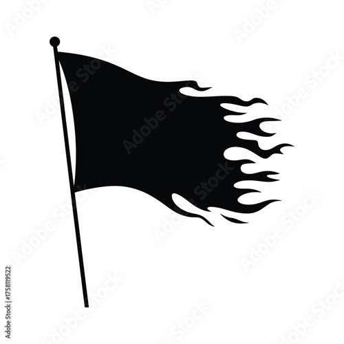 Tattered black flag silhouette waving in the wind
