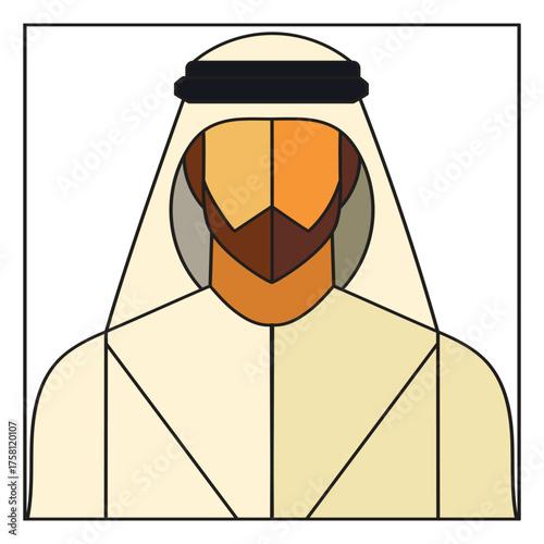 "Geometric Portrait of a Middle Eastern Man in Traditional Attire – Ideal for Cultural Education Materials and Modern Identity-Themed Graphic Design Projects