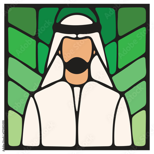 Gulf Man in Traditional Attire with Symmetrical Green Background – Great for Cultural Festival Posters and Identity-Focused Digital Avatars