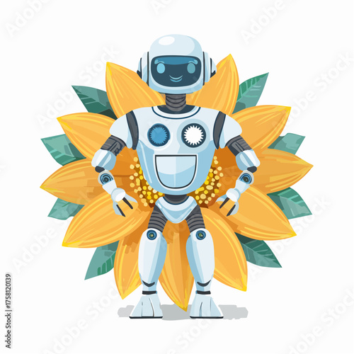 Flower Robot Vector Illustration