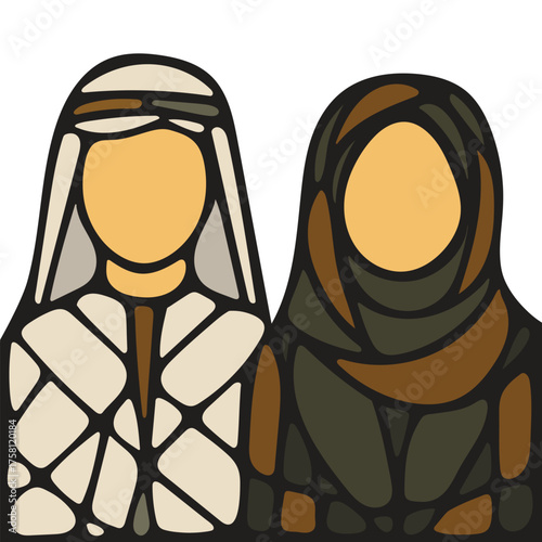 Arab Man and Woman in Traditional Attire – Geometric Cultural Portrait with Stained Glass Effect
