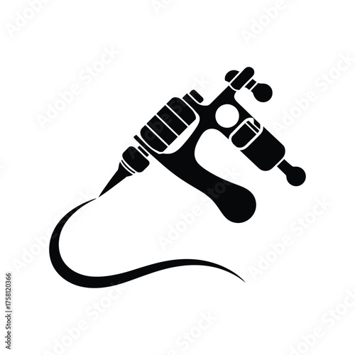 Black silhouette of a tattoo machine with a curving cord