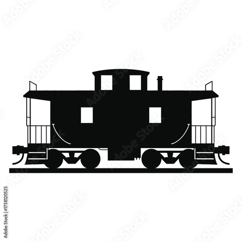 Silhouette of a classic train caboose on tracks