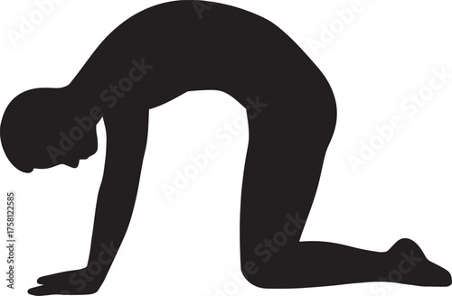 Male Cat-Cow Pose Yoga Silhouette | Black Vector Fitness Illustration