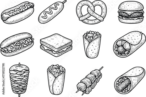 Hand-Drawn Fast Food & Street Food Vector Collection