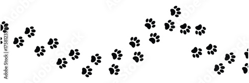 Vector paw trail of animal footprint. Dog, cat, puppy, fox, wolf tracks isolated on white background. Animal tracks in silhouette. Wild animal footsteps in eps 10.
