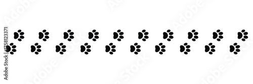 Vector paw trail of animal footprint. Dog, cat, puppy, fox, wolf tracks isolated on white background. Animal tracks in silhouette. Wild animal footsteps in eps 10.
