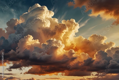 The sky is filled with golden hour clouds. They glow with warm tones, creating a beautiful and serene atmosphere. The scene feels peaceful and captivating.
