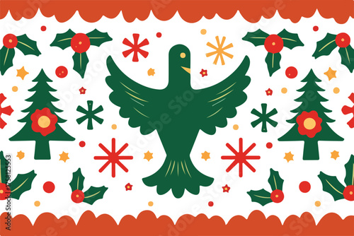 A festive illustration of a partridge in a pear tree design