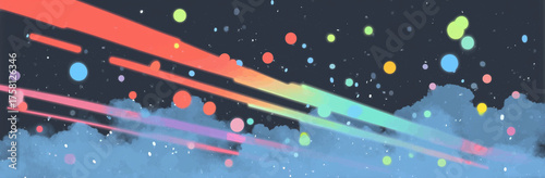 Colorful streaks of light dance in the cosmos, surrounded by vibrant circles that evoke a sense of wonder and exploration.