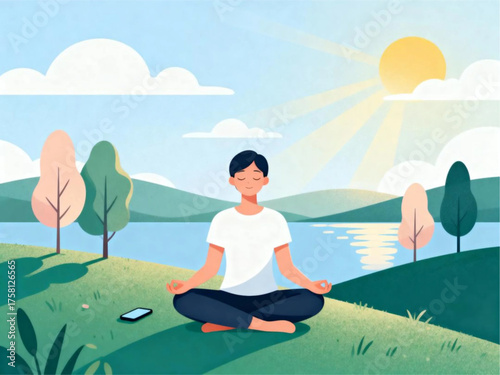 Serene Meditation by the Lake Finding Inner Peace and Digital Detox in Nature