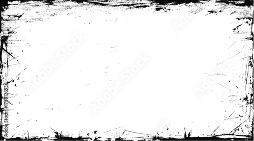 Grungy distressed black and white textured border with scattered speckles and scratches grunge. Grunge border texture background. Grunge style border  frame.