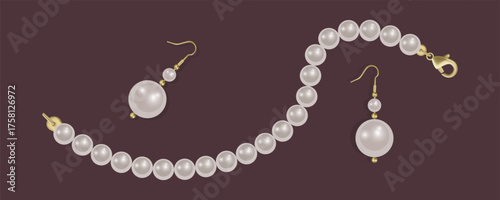 Pearl beads, Luxurious Pearl Necklace. Strings of Pearls. Vector illustration