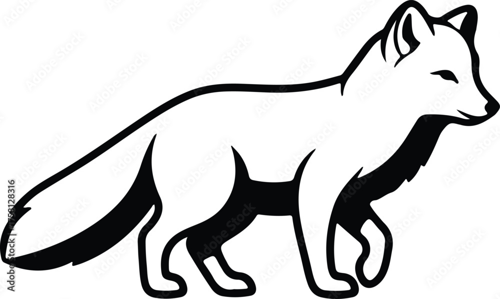 Fototapeta premium Vector Fox walking side view minimalist style silhouette Illustrator