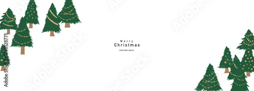 手描きのクリスマスツリーイラスト。12月のクリスマス背景。Hand drawn Christmas tree illustration. December Christmas background.