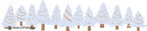 手描きのクリスマスツリーイラスト。12月のクリスマス背景。Hand drawn Christmas tree illustration. December Christmas background.
