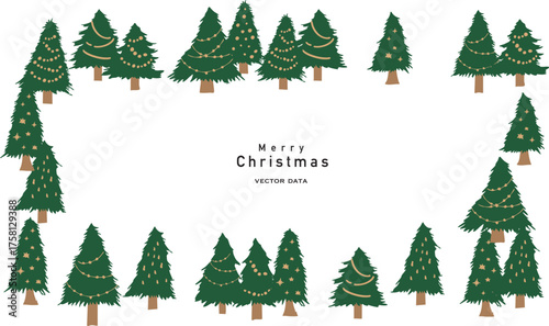 手描きのクリスマスツリーイラスト。12月のクリスマス背景。Hand drawn Christmas tree illustration. December Christmas background.