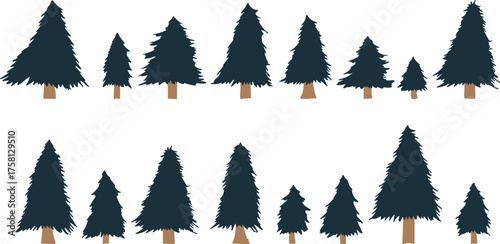 手描きのクリスマスツリーイラスト。12月のクリスマス背景。Hand drawn Christmas tree illustration. December Christmas background.