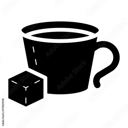 coffee cup drink with sugar cube glyph icon