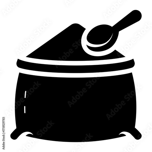 sugar sack with spoon glyph icon