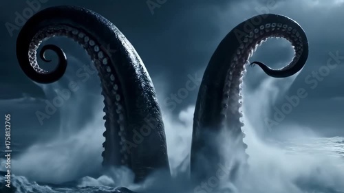 Epic Sea Monster Leviathan Emerges from a Stormy Ocean with Crashing Waves and Lightning