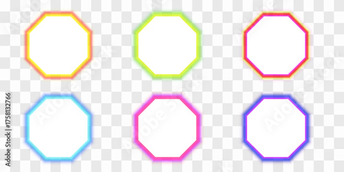 Octagonal white frames with multicolored led panel. 3d vector illustration isolated on transparent background.