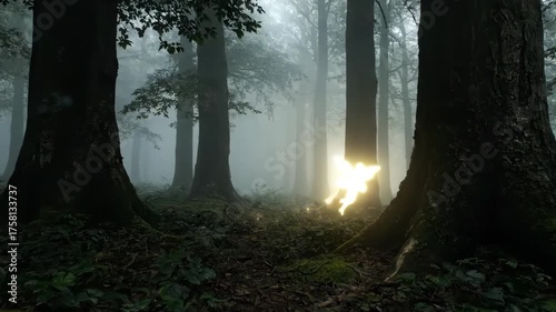 Following a Glowing Fairy's Light Through a Mysterious, Dark, and Misty Enchanted Forest.