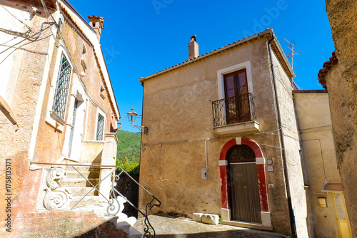 Facade of an old house in Padula, a village in the province of Salerno, Italy.
