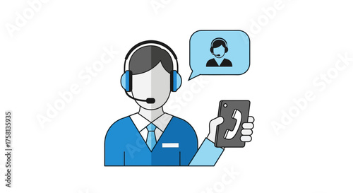 Customer service representative with headset and phone, call center support.