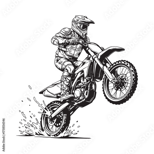 Vector art of motocross rider performing a wheelie jump