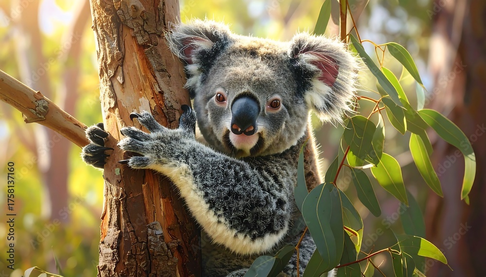 Fototapeta premium Koala in Eucalyptus Tree - An Australian Icon in Nature.