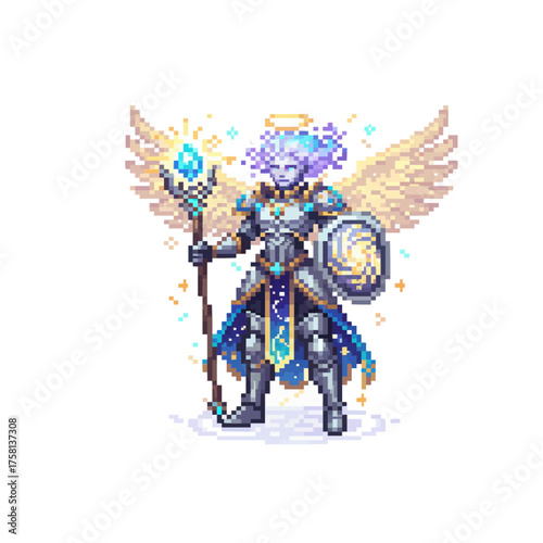 pixel art celestial guardian hero angelic protector fighter