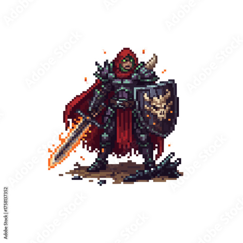 pixel art dragon slayer hero mythical beast warrior