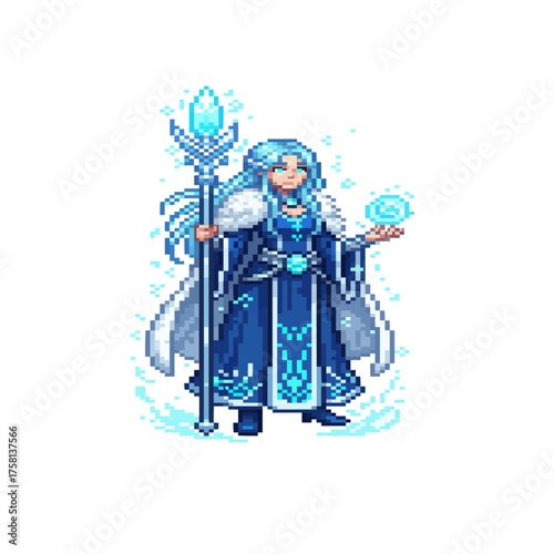 pixel art ice mage hero magical frost sorcerer