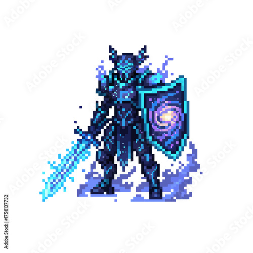 pixel art galaxy knight hero cosmic space fighter
