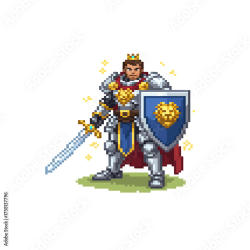 pixel art royal swordsman hero elegant blade fighter